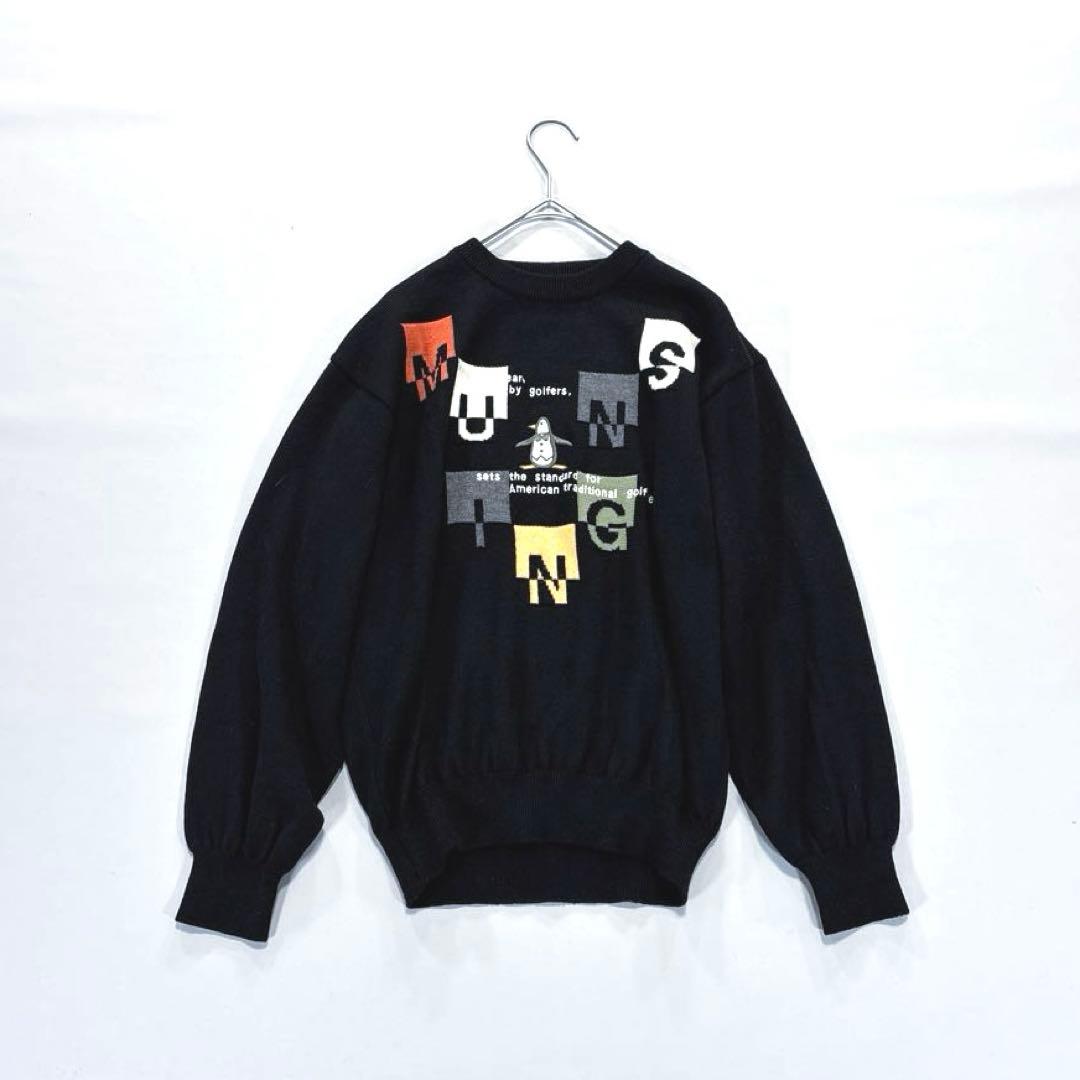 マンシングウェア　M ニットセーター　ペンギン　ブラック　クルーネック