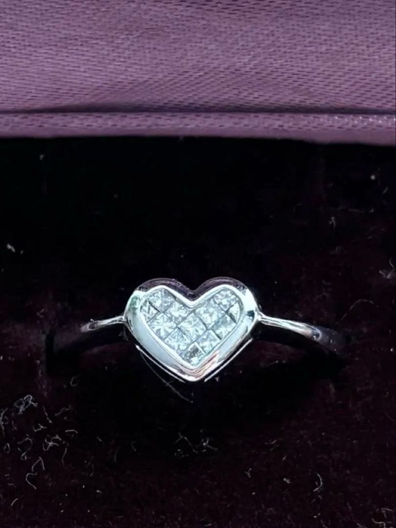 【週末SALE】K18WG 透明石ハートリング　11号　総重量約3g