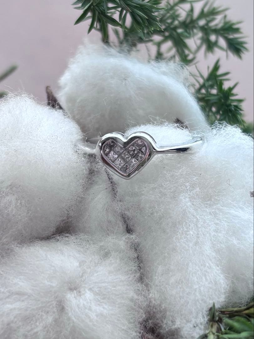 【週末SALE】K18WG 透明石ハートリング　11号　総重量約3g