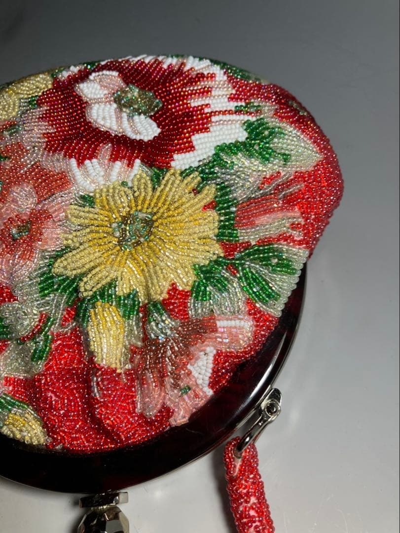 貴重 総ビーズバッグ 花柄 ぷっくり 和装バッグ