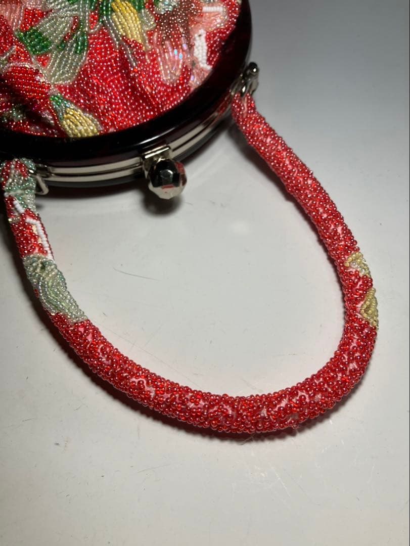 貴重 総ビーズバッグ 花柄 ぷっくり 和装バッグ