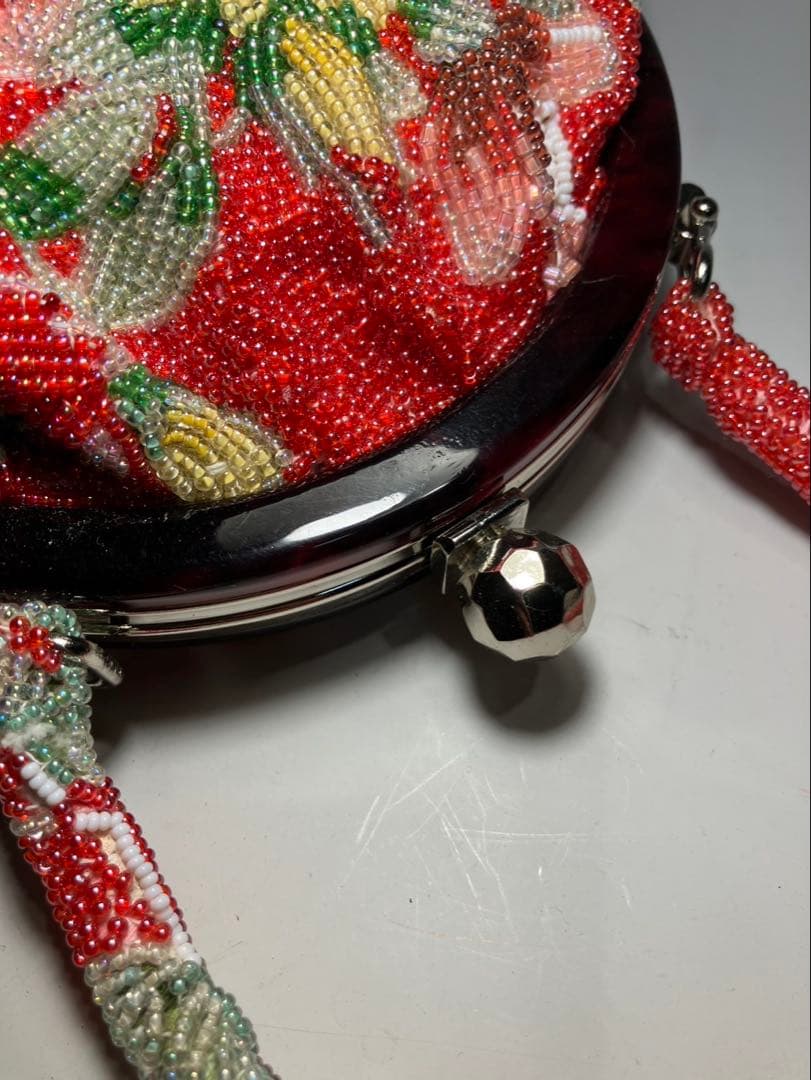 貴重 総ビーズバッグ 花柄 ぷっくり 和装バッグ