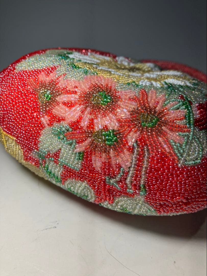 貴重 総ビーズバッグ 花柄 ぷっくり 和装バッグ