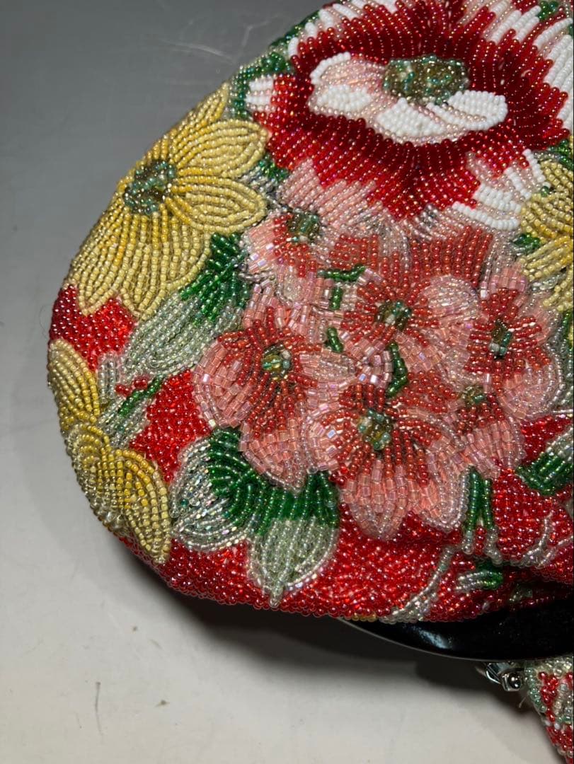 貴重 総ビーズバッグ 花柄 ぷっくり 和装バッグ