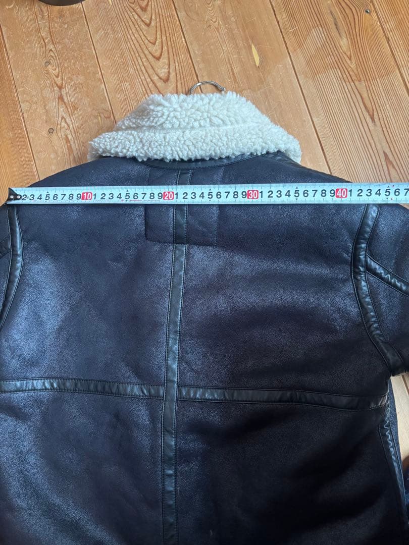 ま*お様 alpha フェイクレザームートンジャケット ボア襟付き