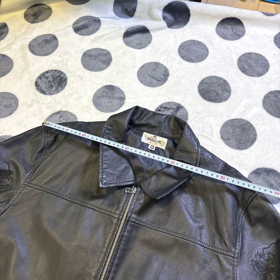 【XXL】絡繰魂　ドラゴン刺繍　黒　レザージャケット 双竜　和柄　本革　豚革