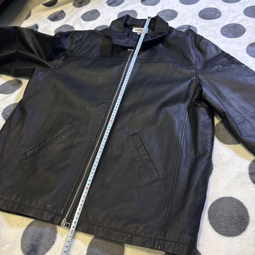 【XXL】絡繰魂　ドラゴン刺繍　黒　レザージャケット 双竜　和柄　本革　豚革