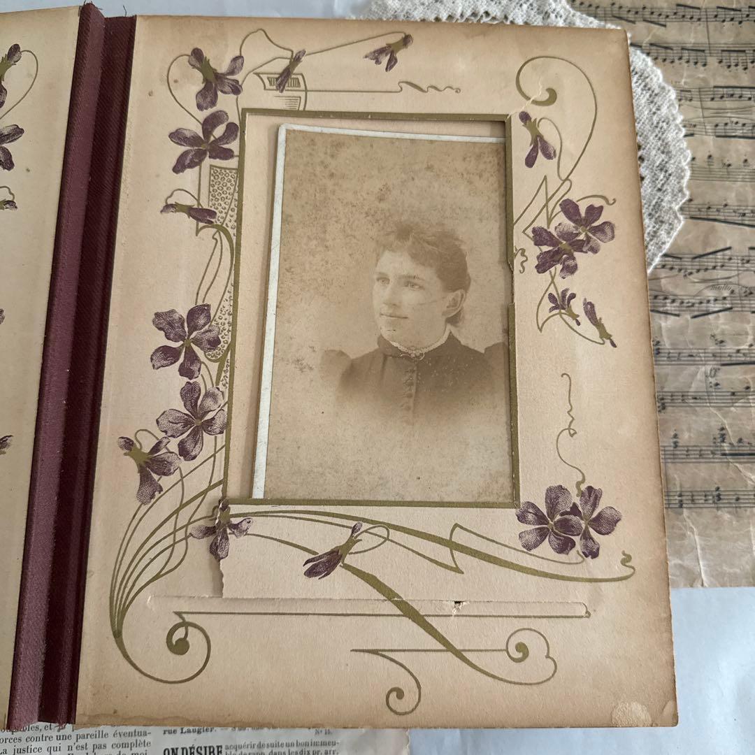 アンティーク美しいアルバム　ヴィクトリアン写真　キャビネット洋書　古書　撮影小物
