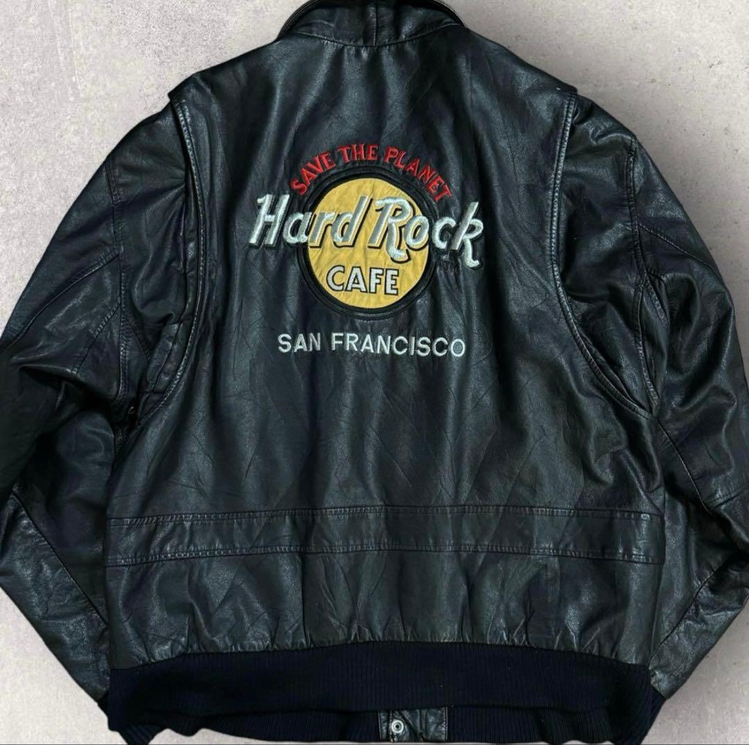 HARD ROCK バックロゴ A-2 レザージャケット 裏地総柄 ブラック L