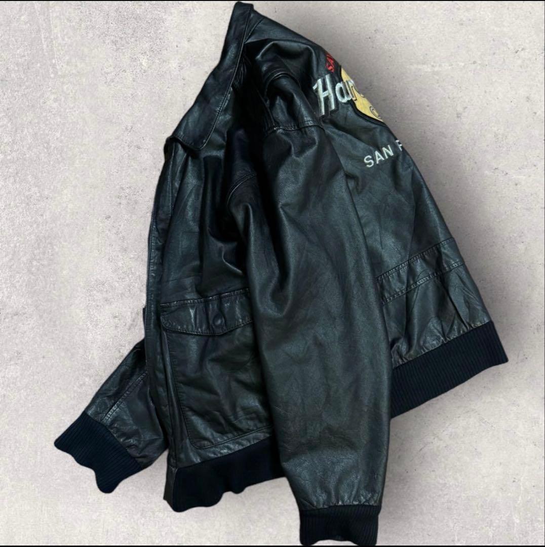HARD ROCK バックロゴ A-2 レザージャケット 裏地総柄 ブラック L