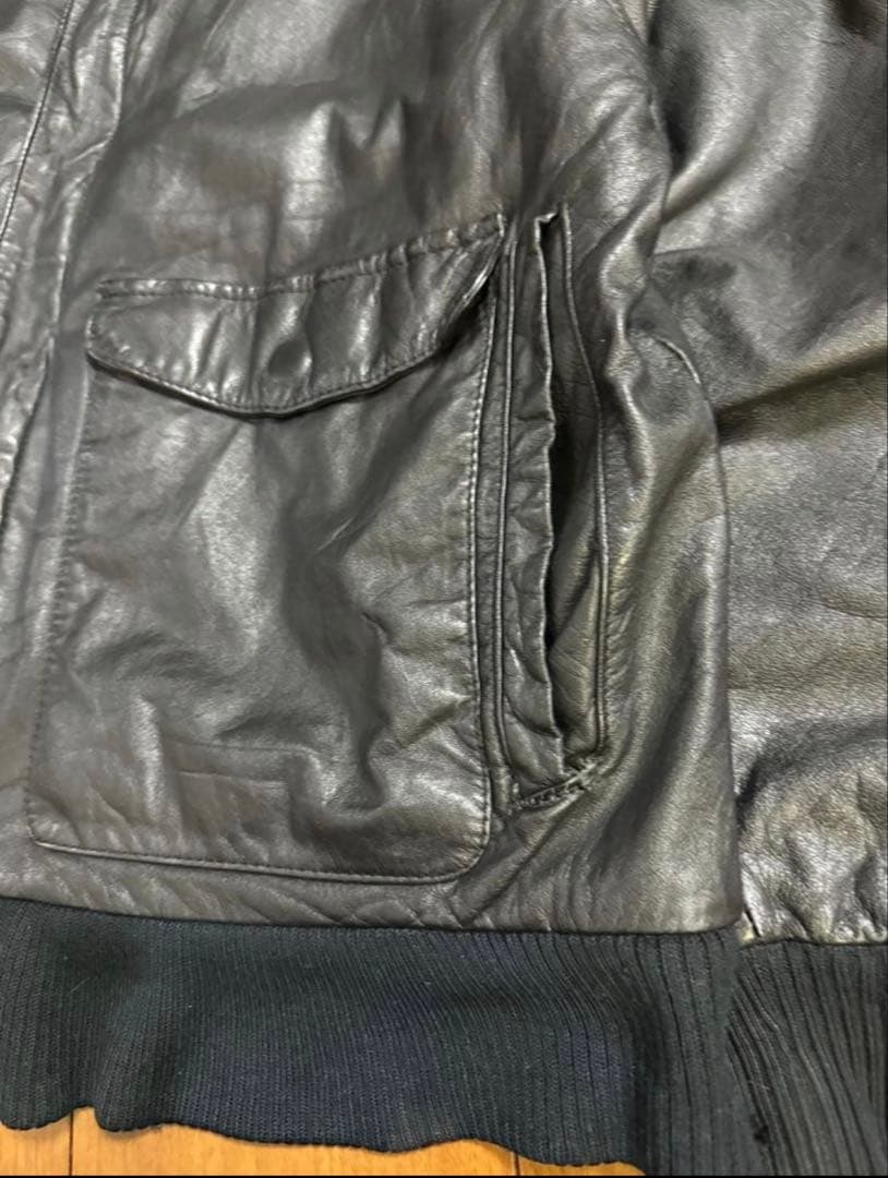 HARD ROCK バックロゴ A-2 レザージャケット 裏地総柄 ブラック L