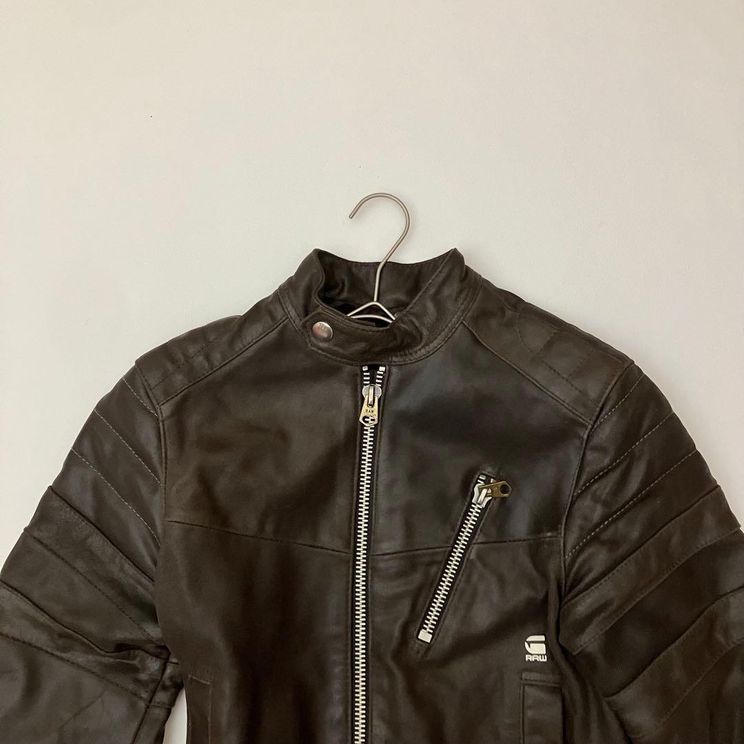 ✨美品✨ G-STAR RAW シングルライダース　牛革　チンストライプ　茶色