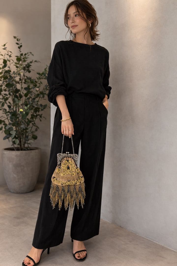 刺繍フリンジ付きパーティーバッグ