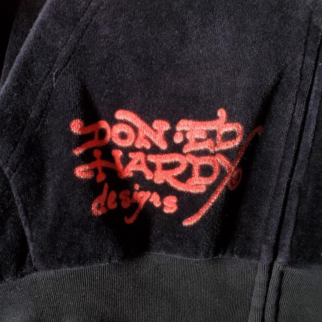 Ed Hardy ベロア ライトストーン 髑髏デザインパーカー 黒 L