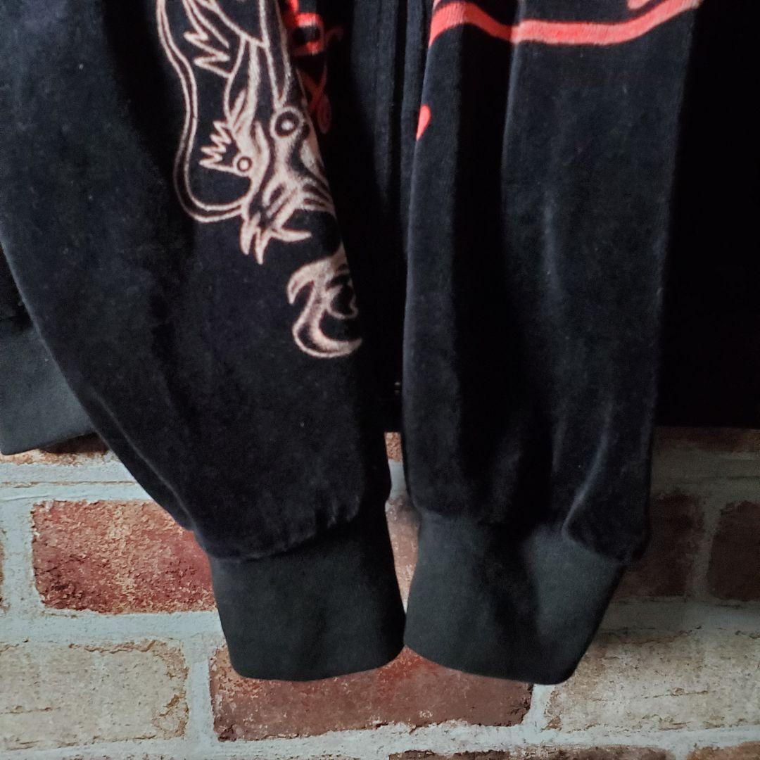 Ed Hardy ベロア ライトストーン 髑髏デザインパーカー 黒 L
