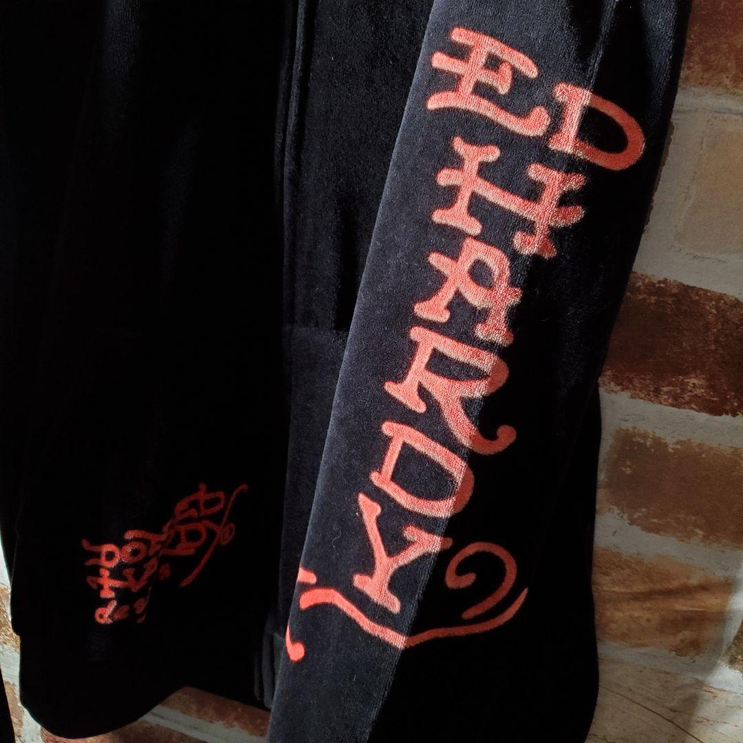 Ed Hardy ベロア ライトストーン 髑髏デザインパーカー 黒 L