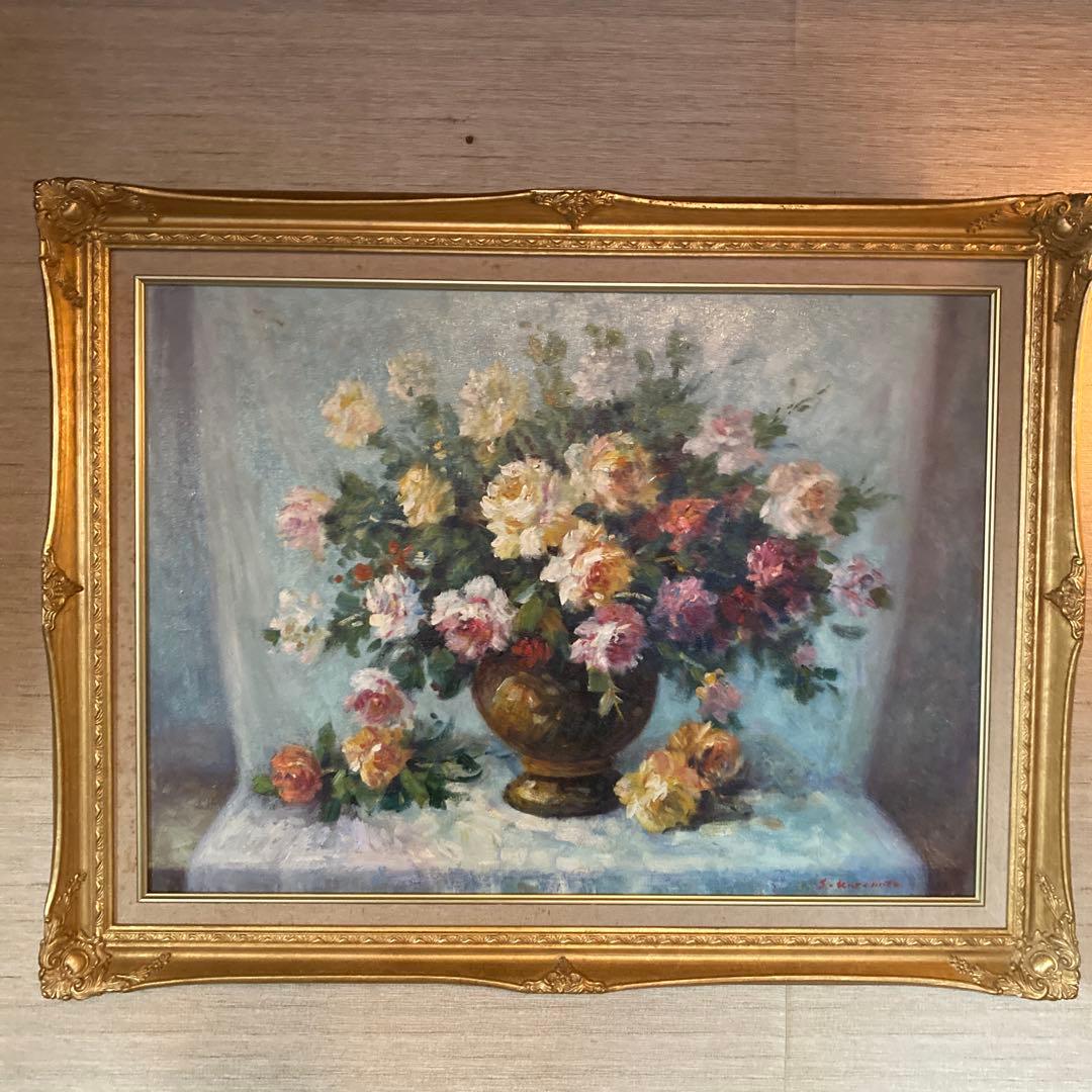 S,Kuramoto 「花瓶の薔薇」油彩画67.5×87絵￼53×73cm20P
