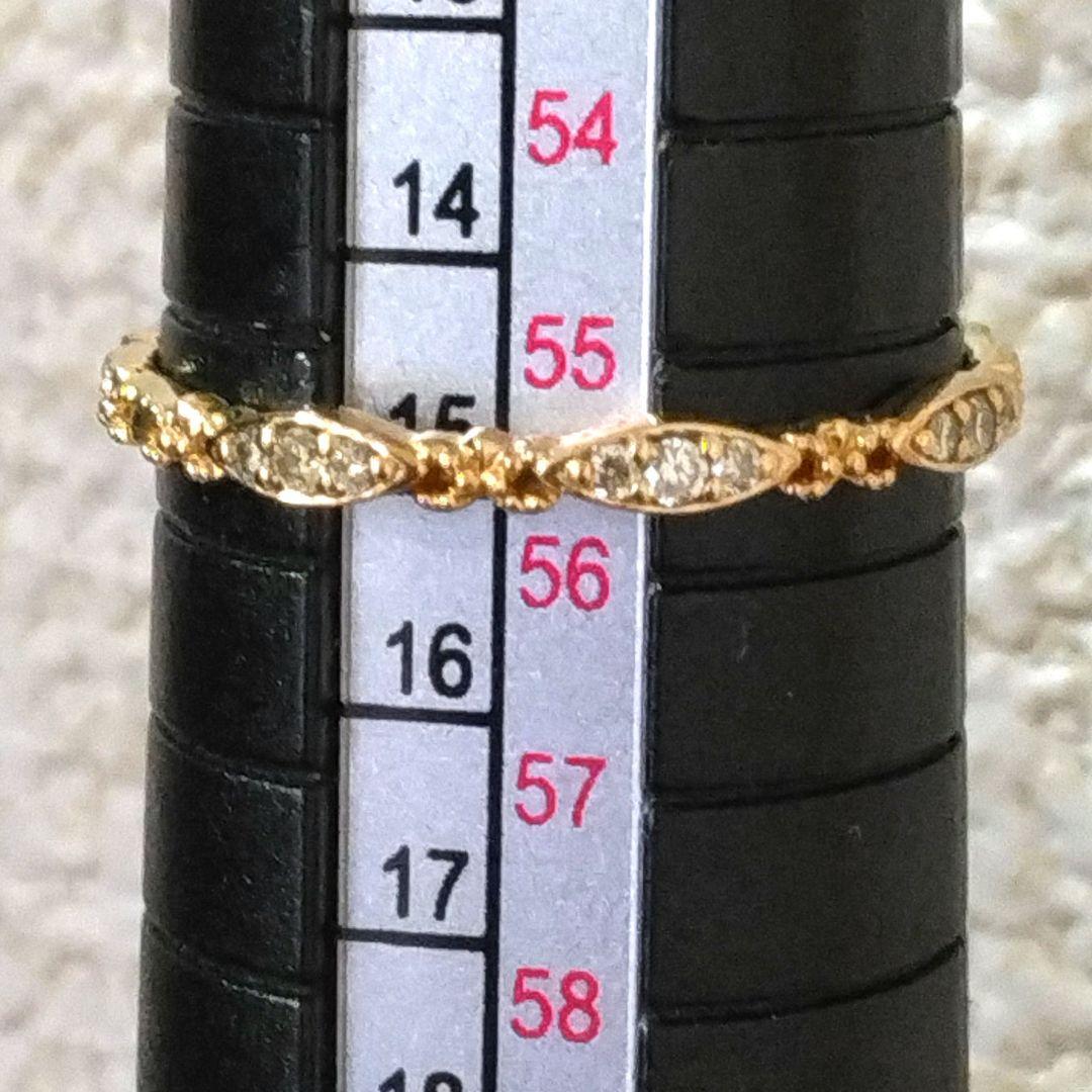 アガット K10 ダイヤモンド リング 15号 透かし レース レイヤード 美品