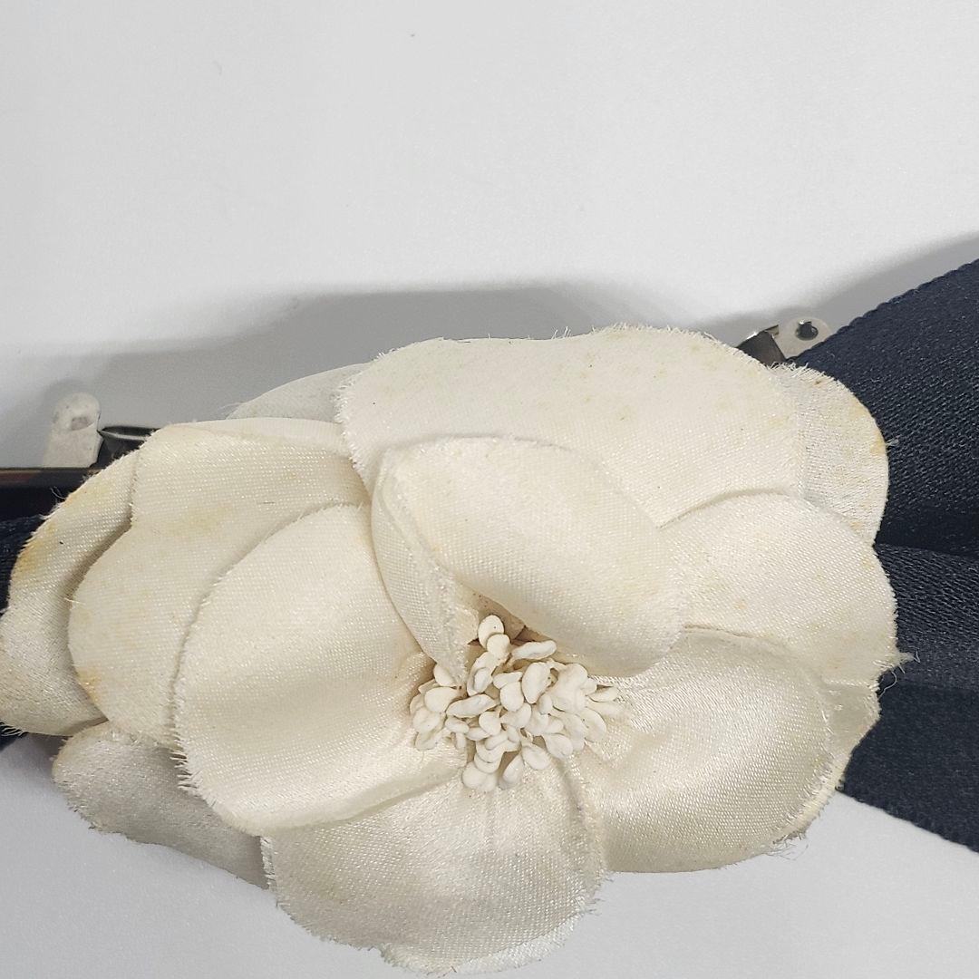 CHANEL シャネル カメリア バレッタ レア リボン プレート ブラック 白