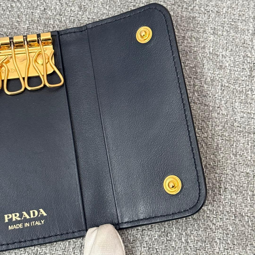 【箱付き】Prada プラダ 6連キーケース 鍵入れ ネイビー系 レザー 373