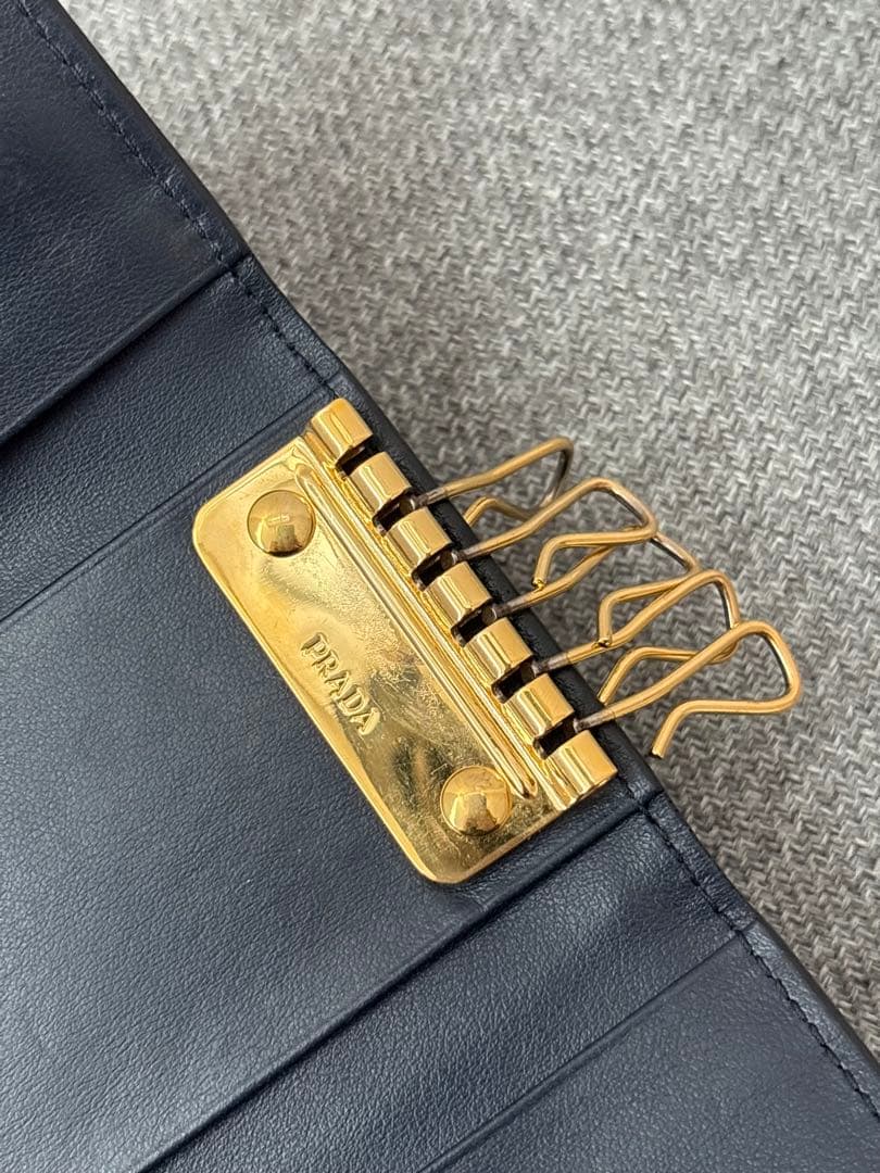 【箱付き】Prada プラダ 6連キーケース 鍵入れ ネイビー系 レザー 373