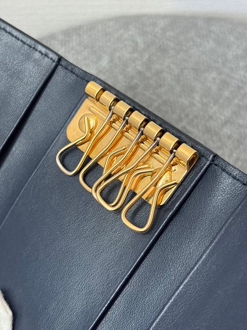 【箱付き】Prada プラダ 6連キーケース 鍵入れ ネイビー系 レザー 373