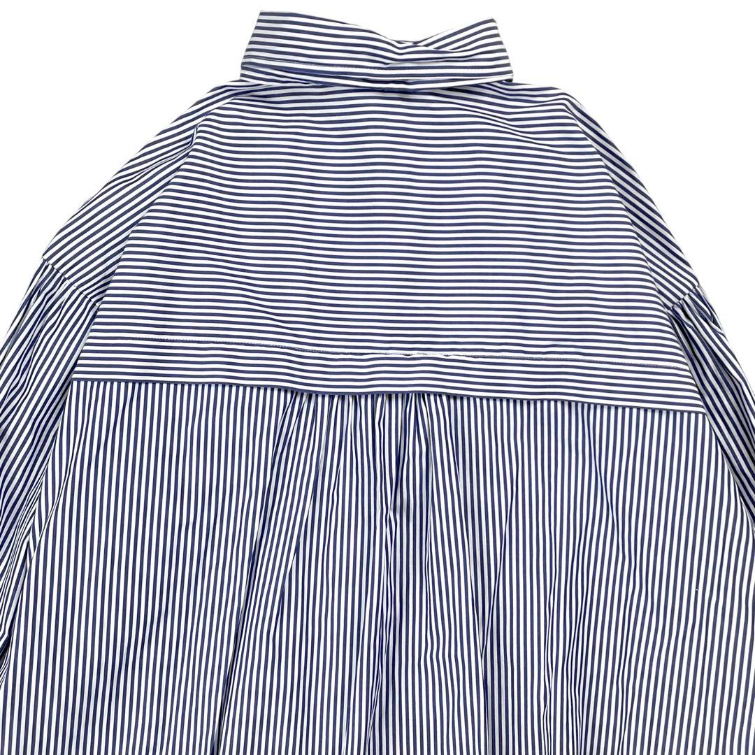 美品 シップス 近年 ストライプ 2WAY ボウタイシャツブラウス ネイビー