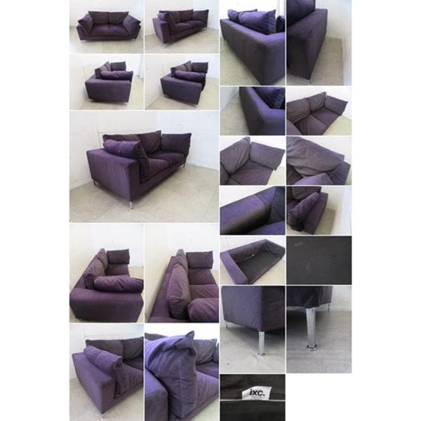 美品■カッシーナ■BOX■2人掛けワイドソファ■フェザー■ナス紺■69.6万円