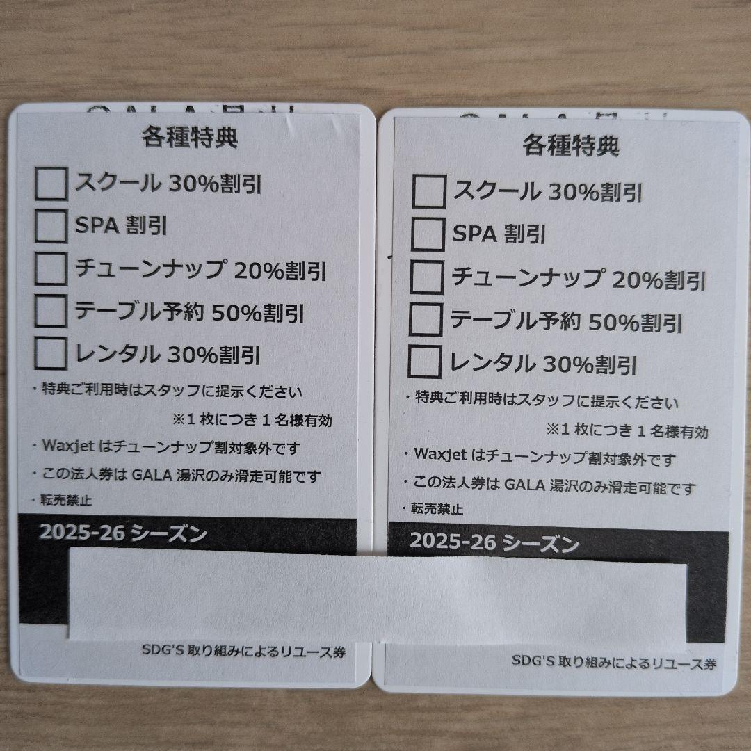 ガーラ湯沢（GALA湯沢）スキー場リフト券（２枚）