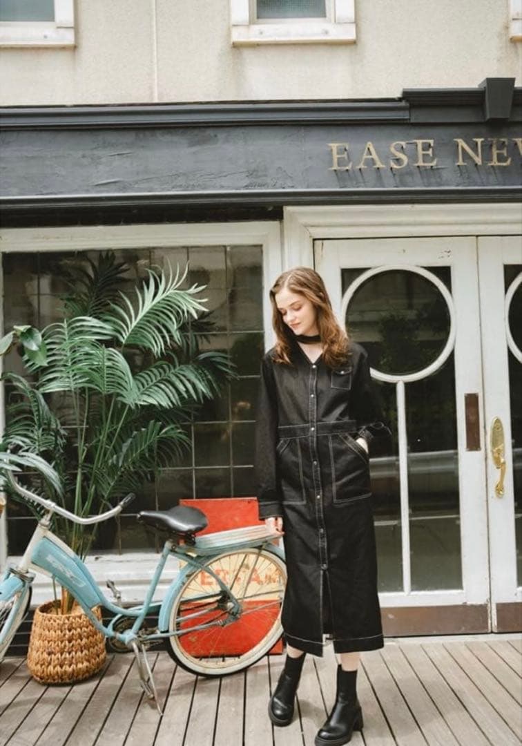 【最終値下げ】PINUE Vネックシャツワンピース デニムMサイズ　新品タグ付き