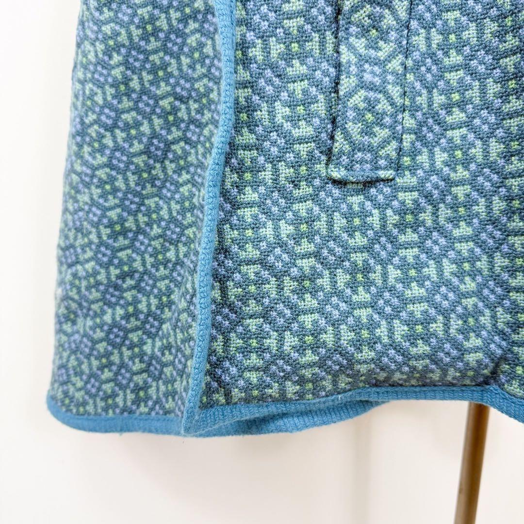 ヴィンテージ アシンメトリー 総柄 ウール ケープコート ポンチョ S749b