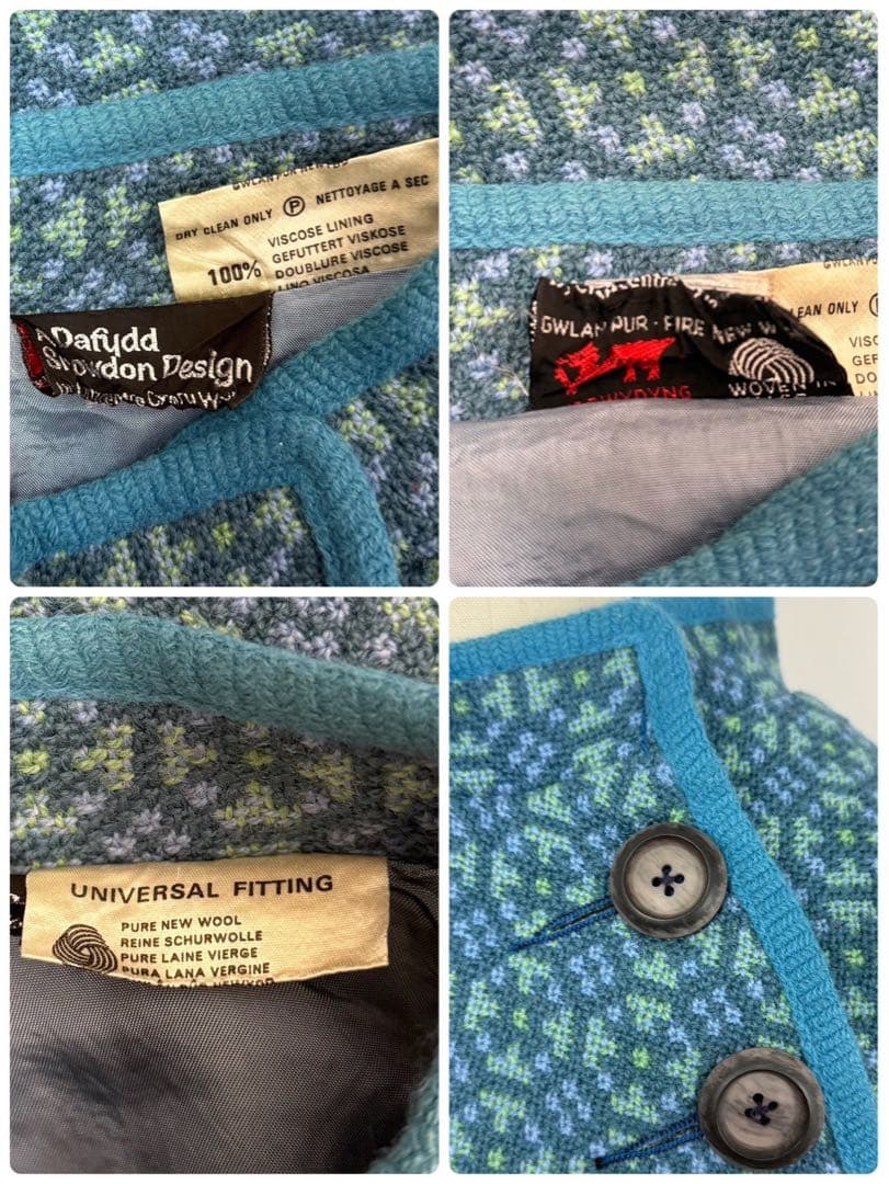 ヴィンテージ アシンメトリー 総柄 ウール ケープコート ポンチョ S749b