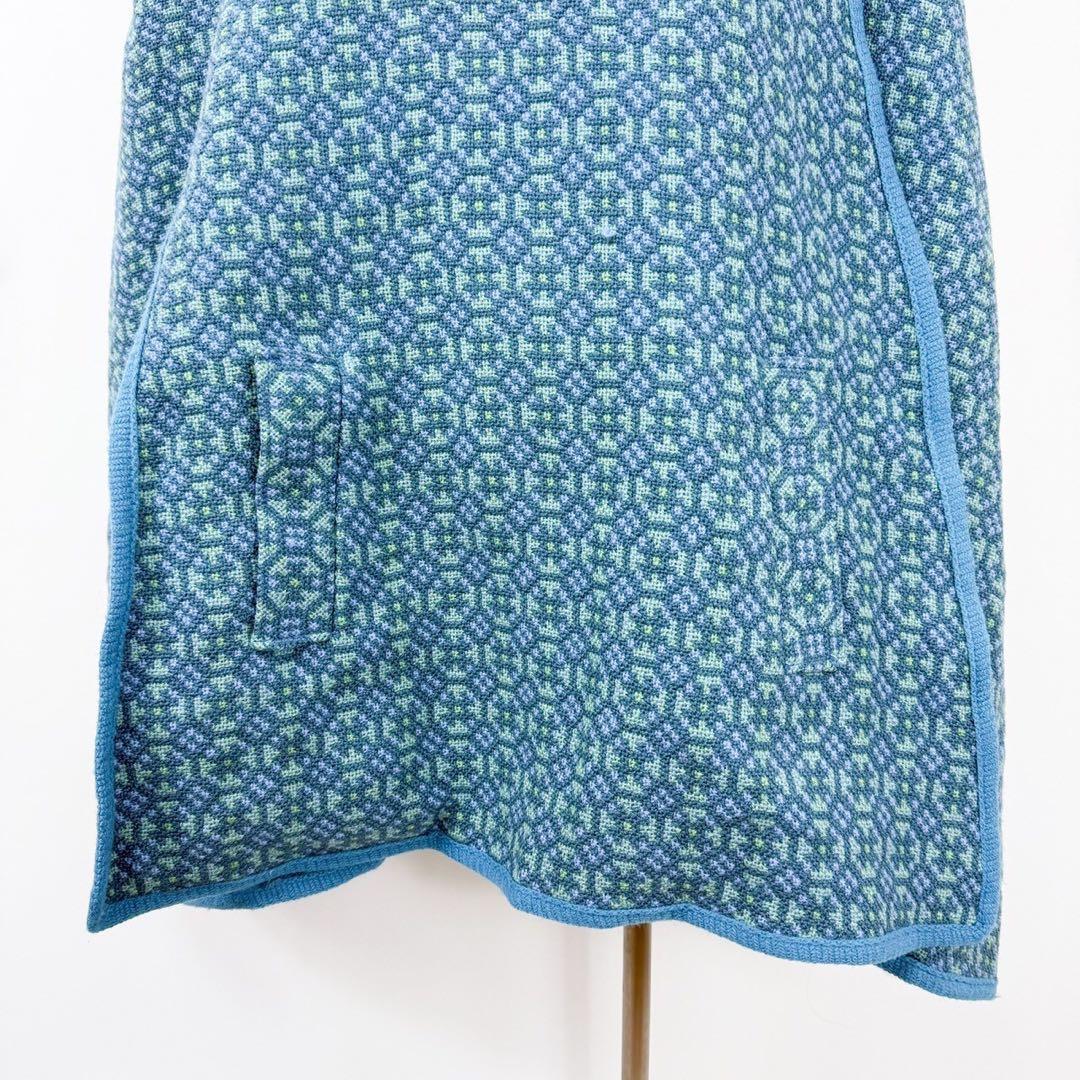 ヴィンテージ アシンメトリー 総柄 ウール ケープコート ポンチョ S749b