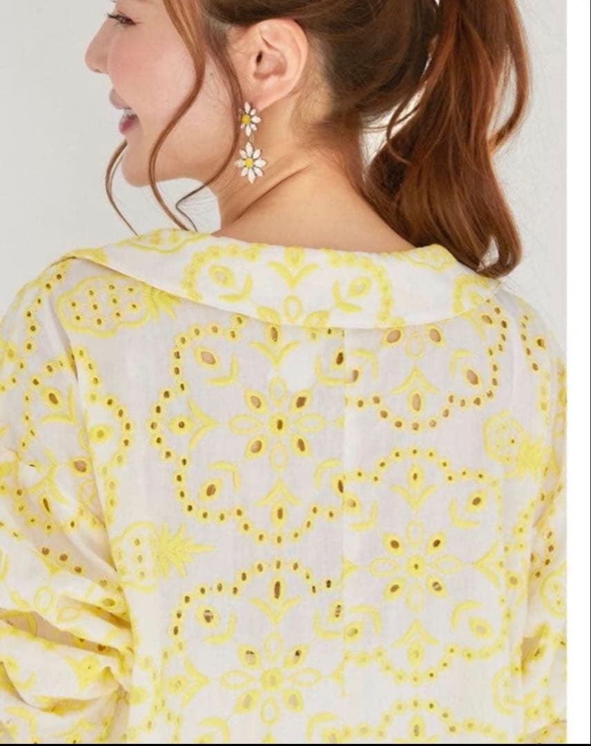 新品✨OBLI イエローレースワンピース　オブリ　コットンレース　インナー付き