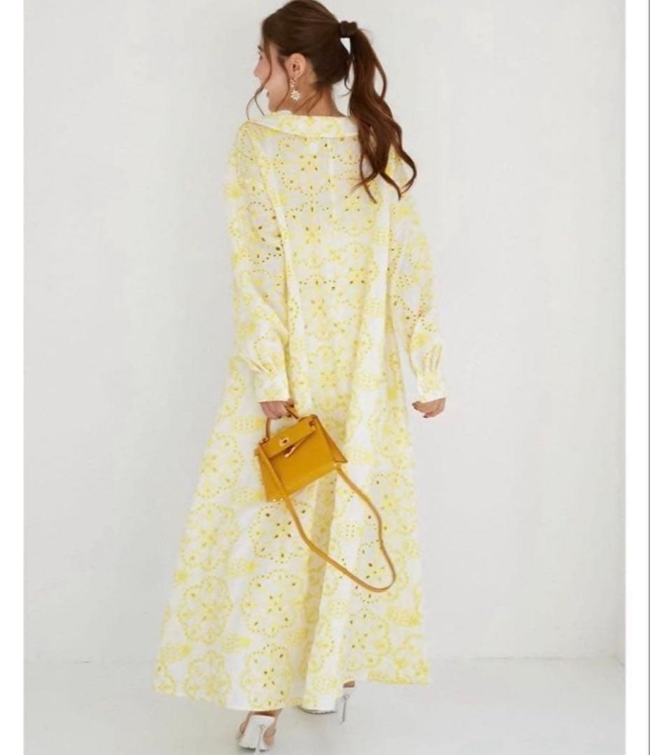 新品✨OBLI イエローレースワンピース　オブリ　コットンレース　インナー付き