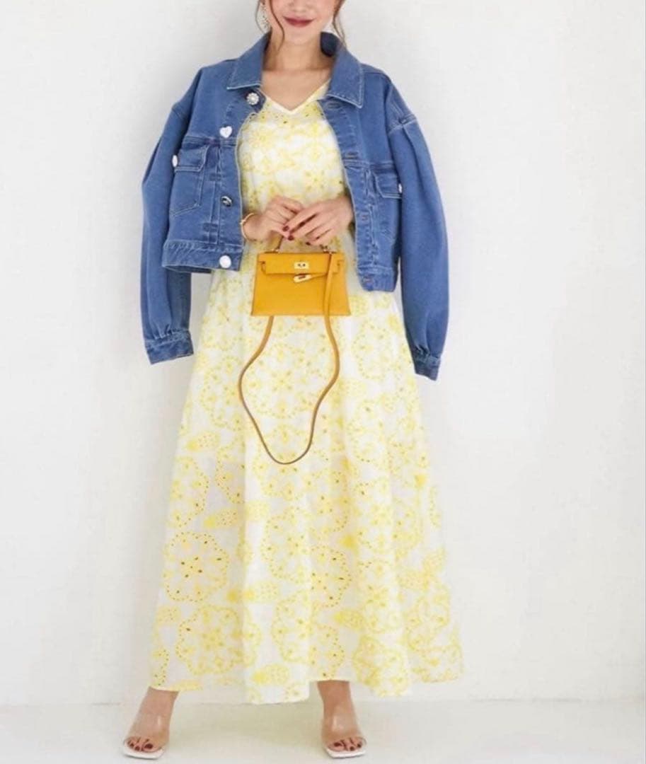 新品✨OBLI イエローレースワンピース　オブリ　コットンレース　インナー付き