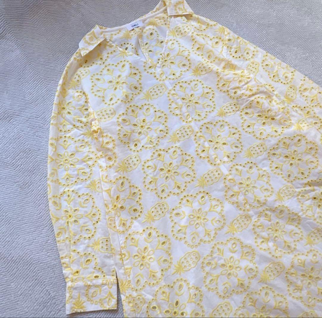 新品✨OBLI イエローレースワンピース　オブリ　コットンレース　インナー付き