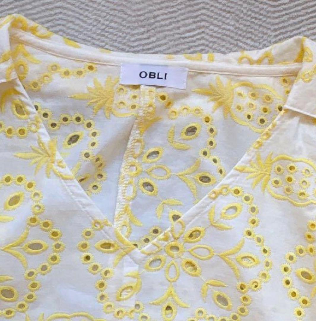 新品✨OBLI イエローレースワンピース　オブリ　コットンレース　インナー付き