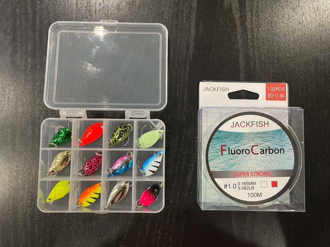 釣りセット2ピースロッド&リール・トラウトスプーンセット&ケースラインオマケ付