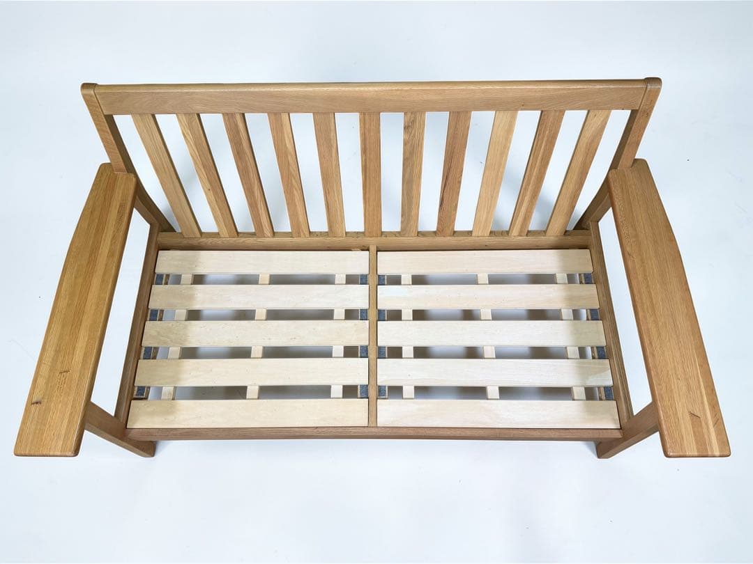 天然木フレームのツイード調ファブリック 2人掛けソファ