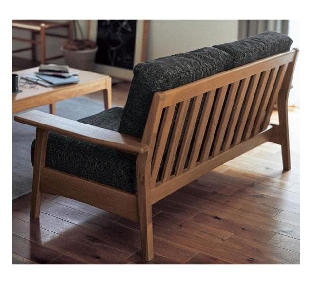 天然木フレームのツイード調ファブリック 2人掛けソファ