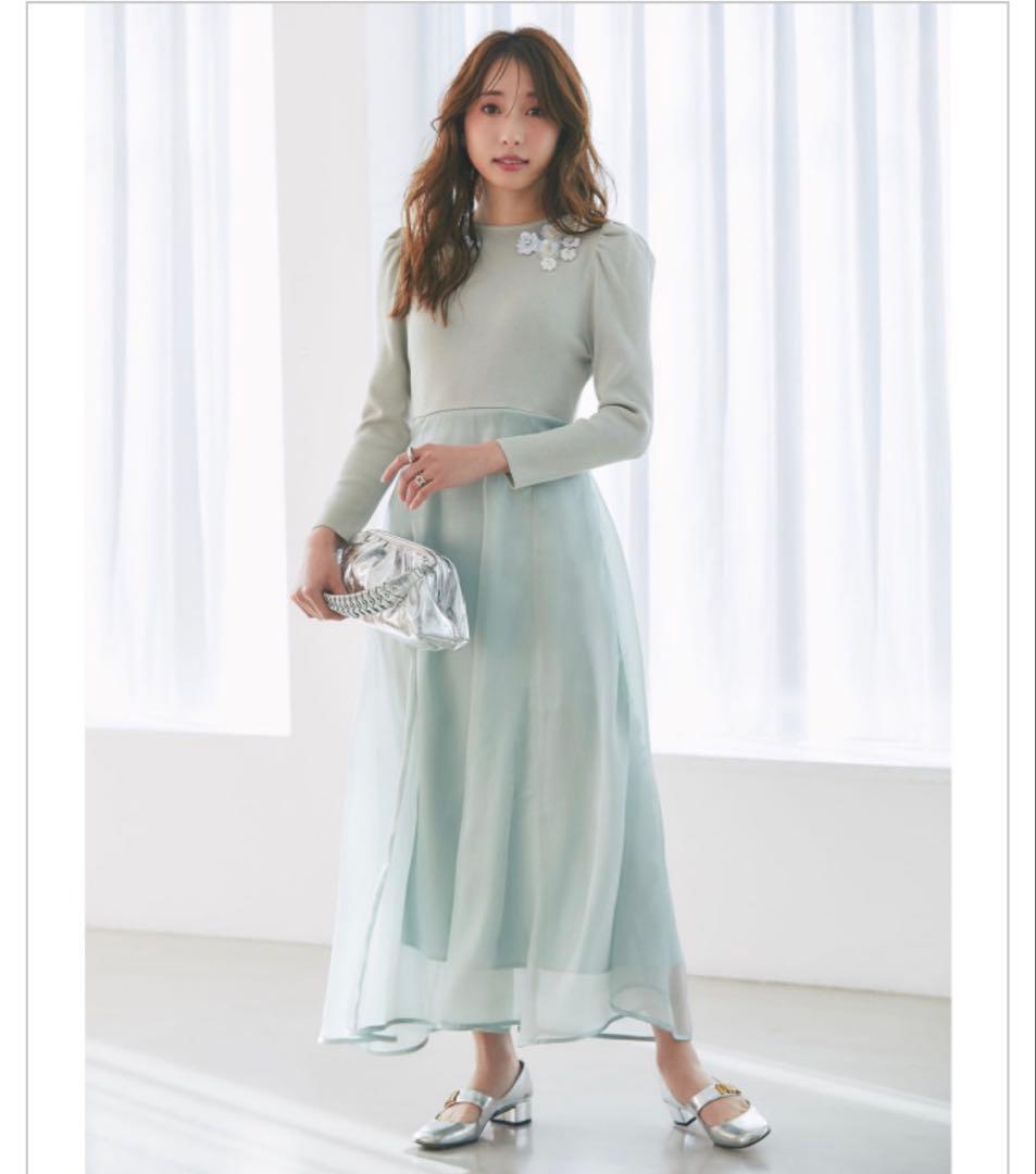 ウエストリボンフラワービジューニットドッキングワンピ tocco closet