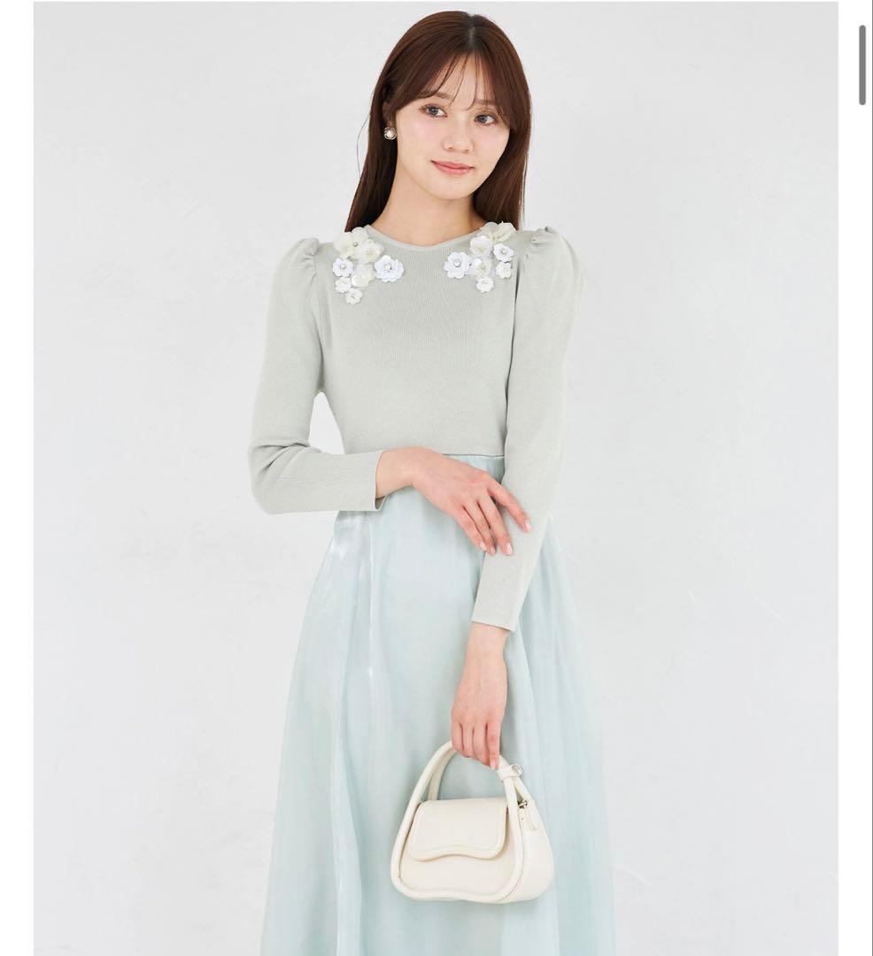 ウエストリボンフラワービジューニットドッキングワンピ tocco closet