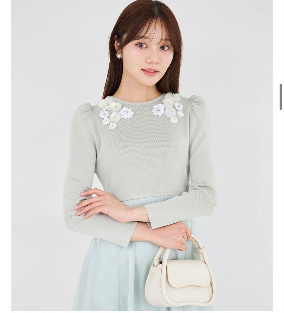 ウエストリボンフラワービジューニットドッキングワンピ tocco closet