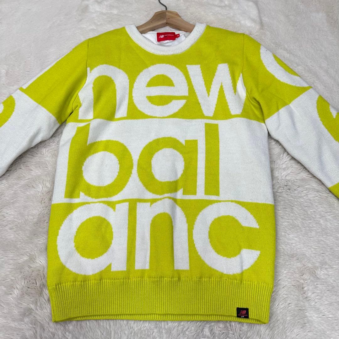 ✨美品✨ニューバランスゴルフ 防風 裏地付 ニット 2 L イエロー ビッグロゴ