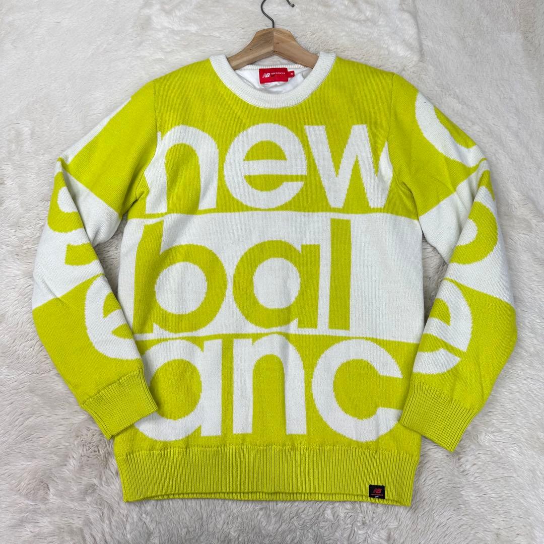 ✨美品✨ニューバランスゴルフ 防風 裏地付 ニット 2 L イエロー ビッグロゴ