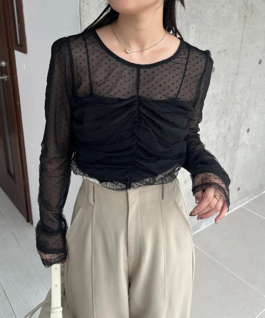 CAPRICIEUX LE'MAGE セレモニーにも◎ フロッキードットブラウス