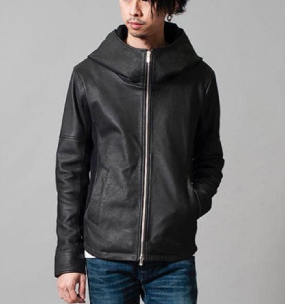 美品✨NO ID.　ラムバフィングフーデッドBLZ　レザージャケット　M　黒