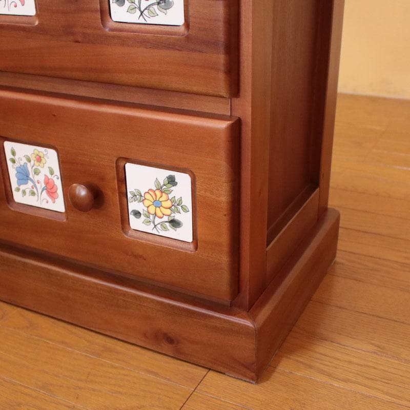 3段チェスト タイル 花柄 収納 ナチュラル 収納家具 602-1112