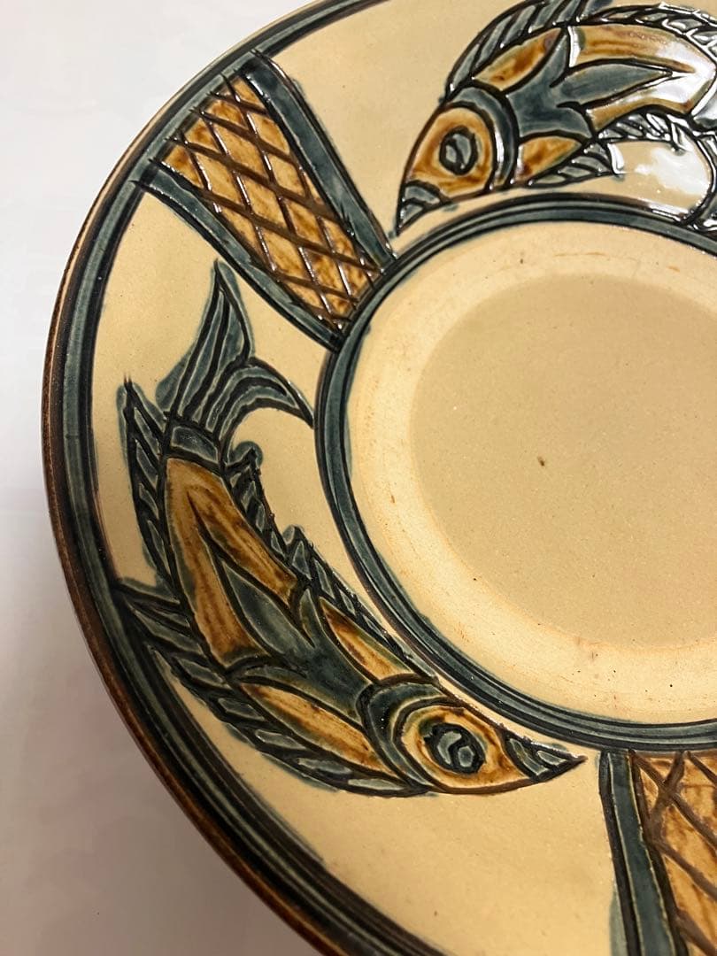 壺屋焼　金城敏男作　魚紋飾り大皿　やちむん　ヤチムン　父金城次郎 ※値引不可